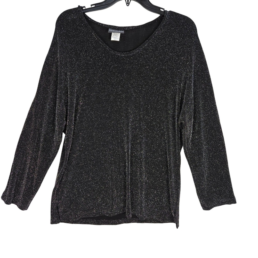 Notations Clothing Co Womens Large Black Silver Metallic Sparkle Slinky Top L